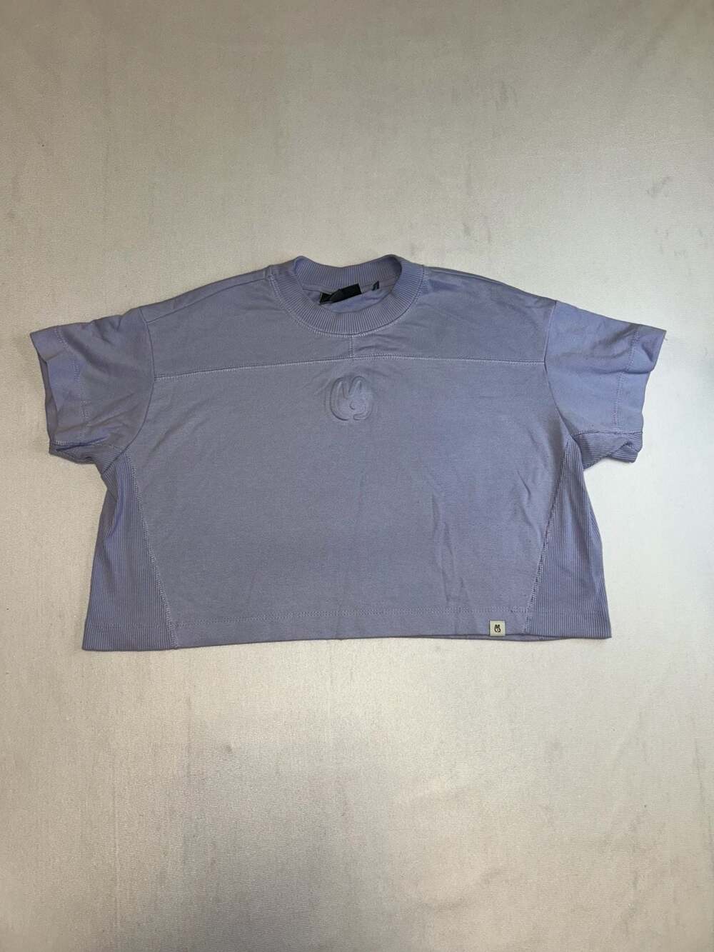 Mattelsa Purple Bunny Embossed Ribbed Panel Crop Tee Size S/S Sweatshirt